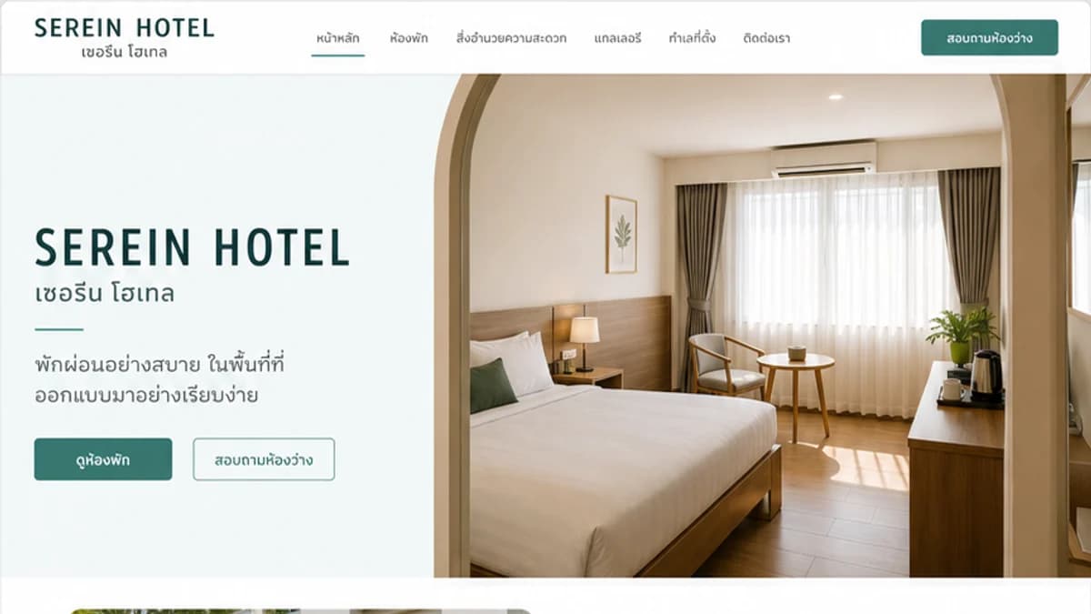ตัวอย่างหน้าเว็บไซต์ในเทมเพลต Hotel 2